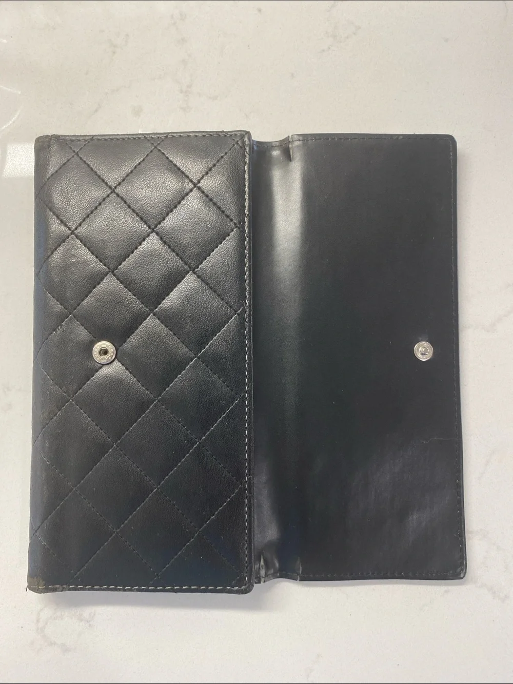 Chanel Cambon Line Long Wallet Black White Diamond Used Women Classic RARE ✨